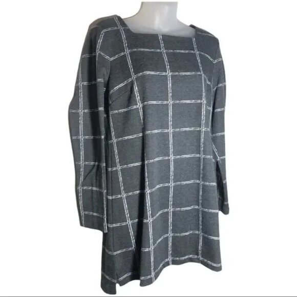 CHRISTOPHER & BANKS GRAY/WHITE LONG SLEEVE SWEATER DRESS MEDIUM- NICE! - Picture 1 of 5